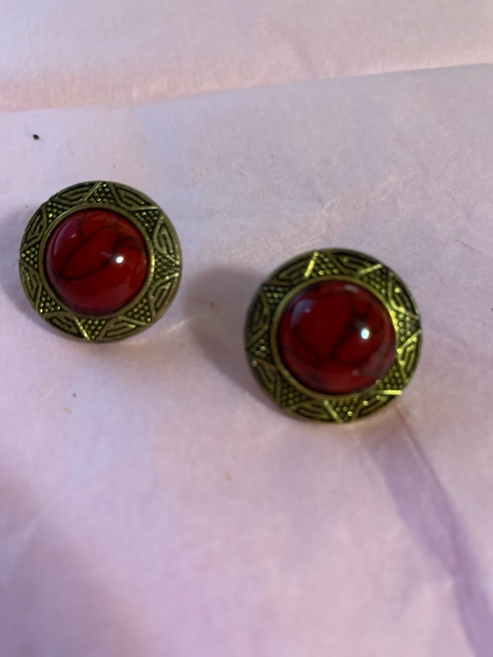 Vintage-Inspired Red Stone Button Earrings - Women Jewelry